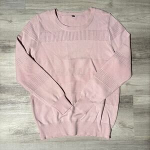 Soft Pink Striped Sweater Subtle Pattern Cozy Knit Pullover